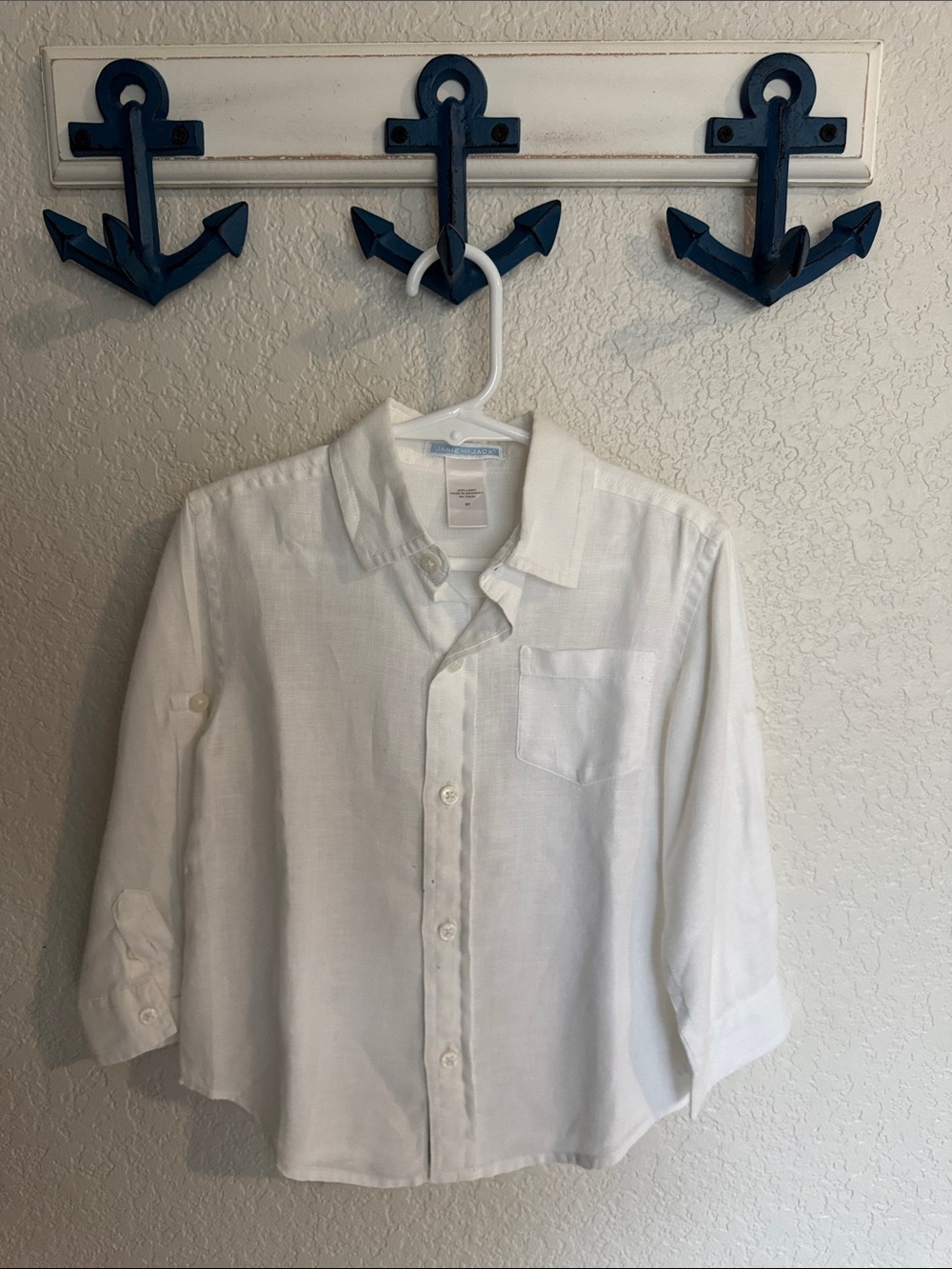 Janie and Jack White Linen-Blend Button Down Shirt